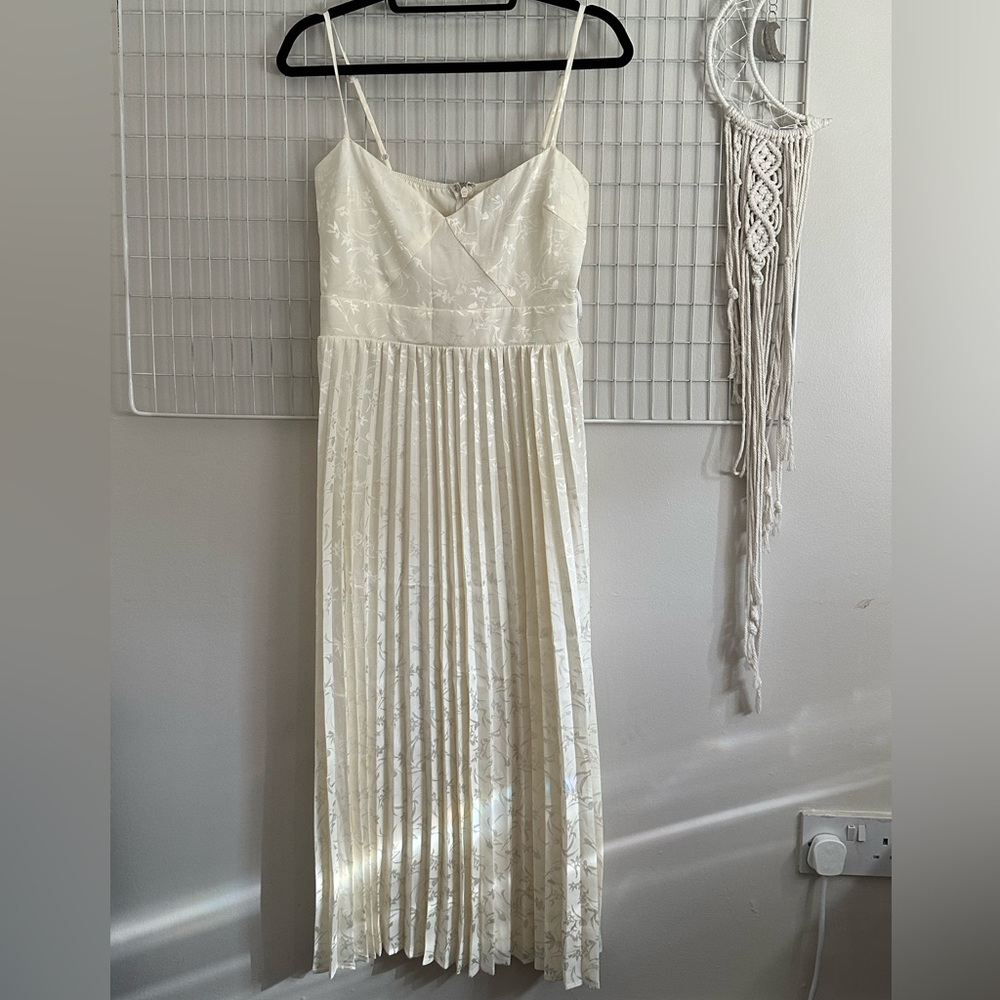 Lulus cream satin midi dress with sweetheart neckline